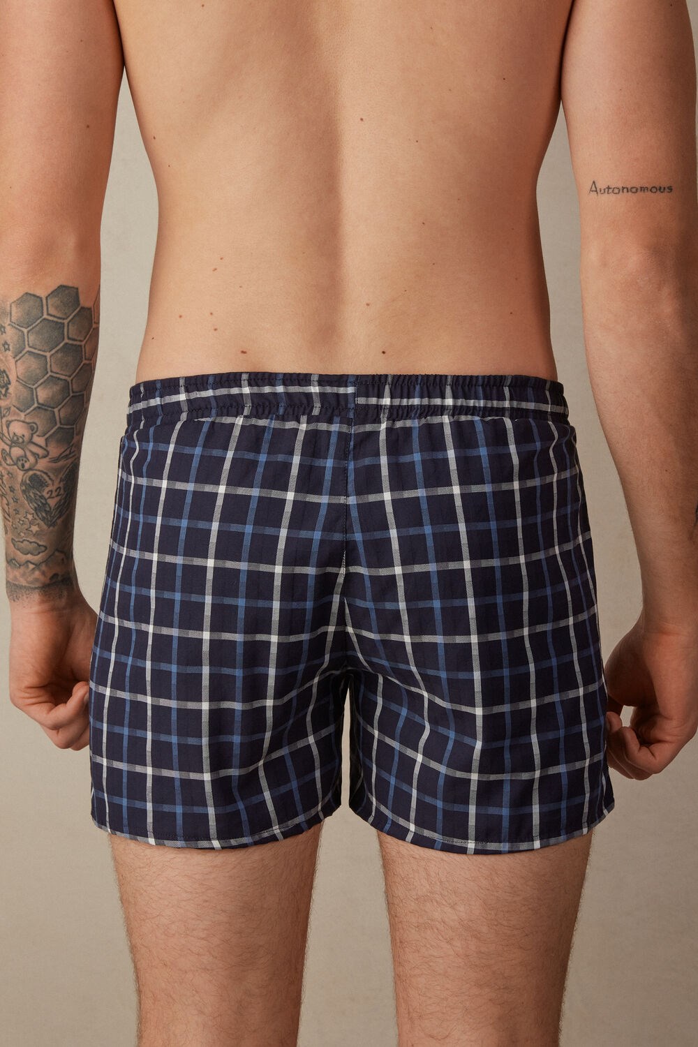 Blue - 169j - Blue Squares Intimissimi Print Detailed Boxers | VCUHD1703