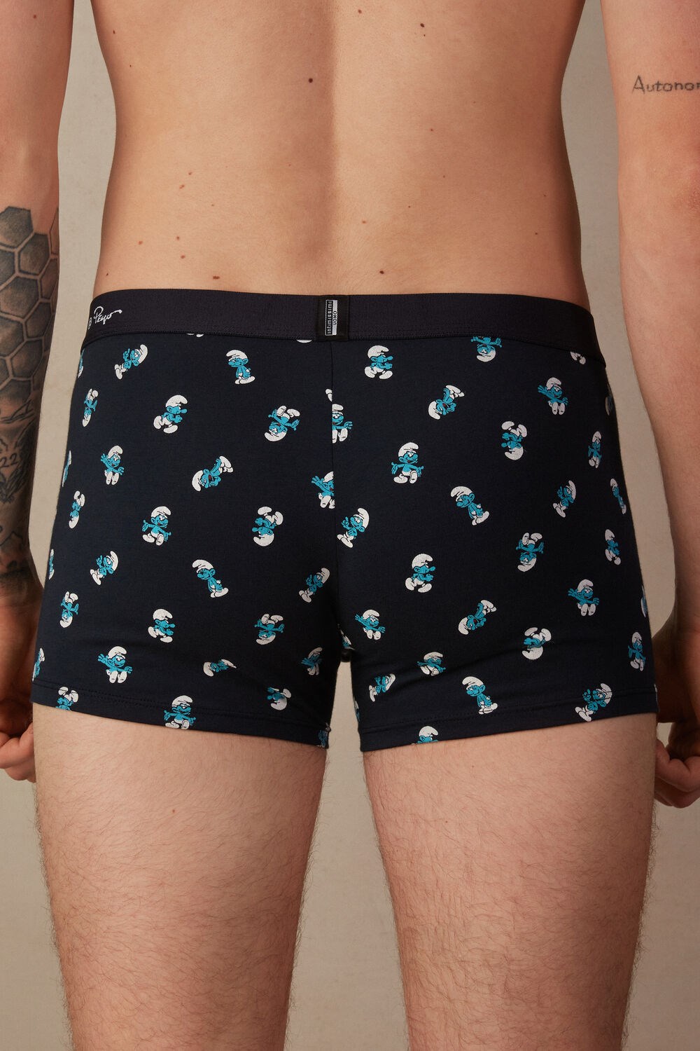 Blue - 174j - Midnight Blue Smurfs Print Intimissimi Smurf Boxers in Stretch Supima® Cotton | AQRMY4958