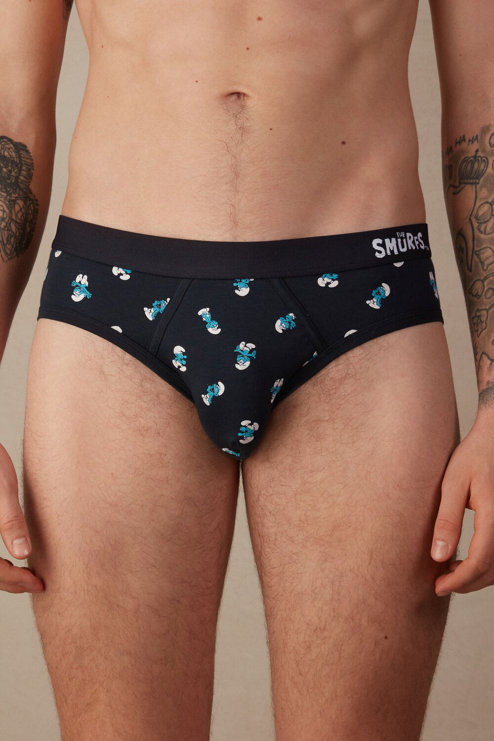 Blue - 174j - Midnight Blue Smurfs Print Intimissimi Smurf Briefs in Stretch Supima® Cotton | NMWTX5821