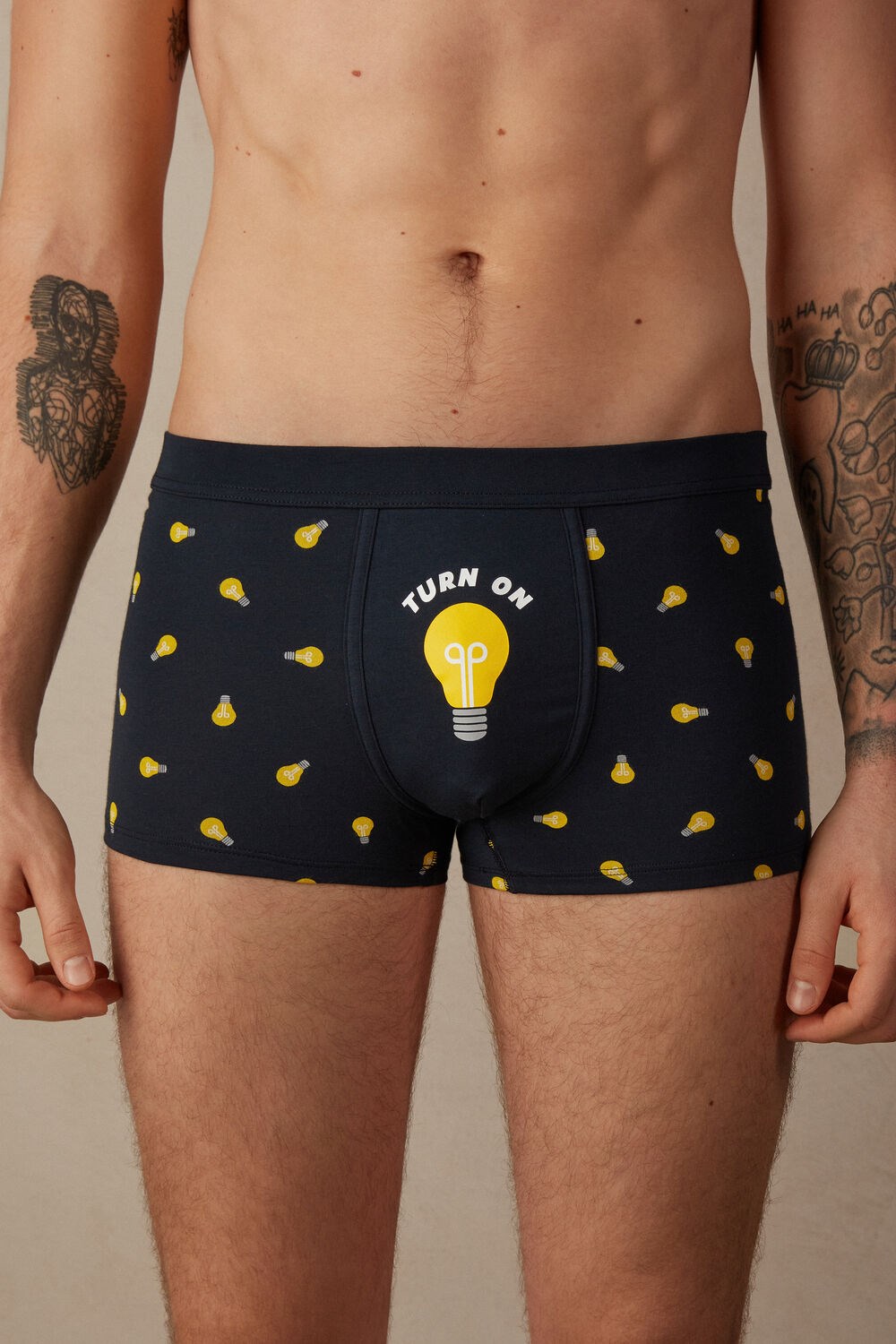 Blue - 177j - Midnight Blue Light Bulb Print Intimissimi Light Bulb Boxers in Stretch Supima® Cotton | UZBOF1496