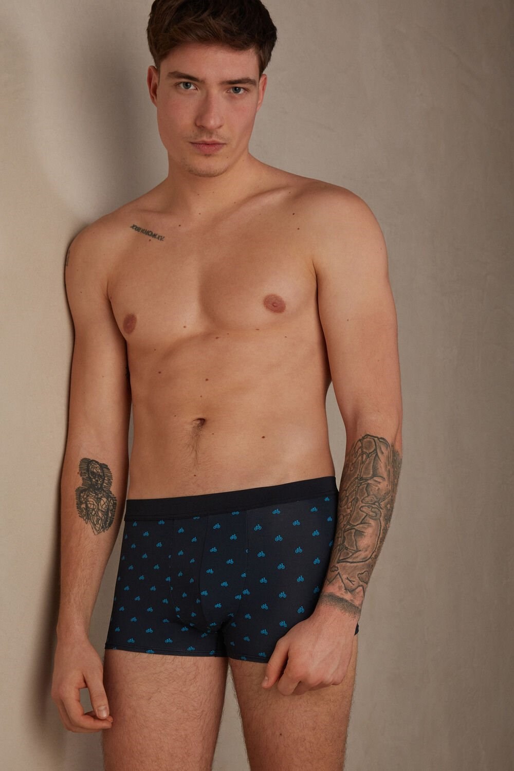 Blue - 178j - Midnight Blue Bike Print Intimissimi Bicycle Boxers in Microfiber | MQNUS1683