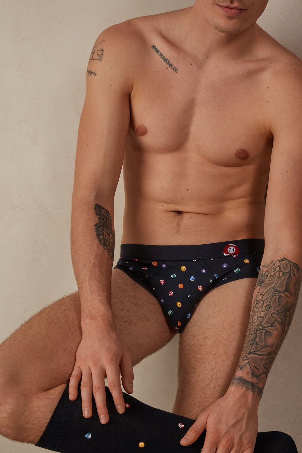 Blue - 179j - Midnight Blue Billiards Print Intimissimi Billiard Briefs in Stretch Supima® Cotton | KDAXI7169