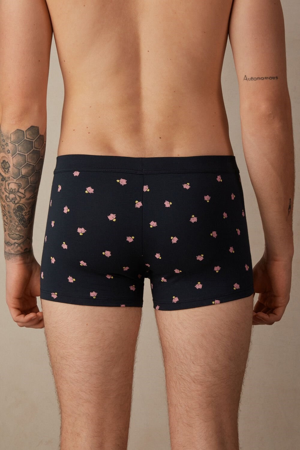 Blue - 182j - Midnight Blue Piggy Bank Print Intimissimi Piggy Bank Boxers in Stretch Supima® Cotton | MFVKE8769