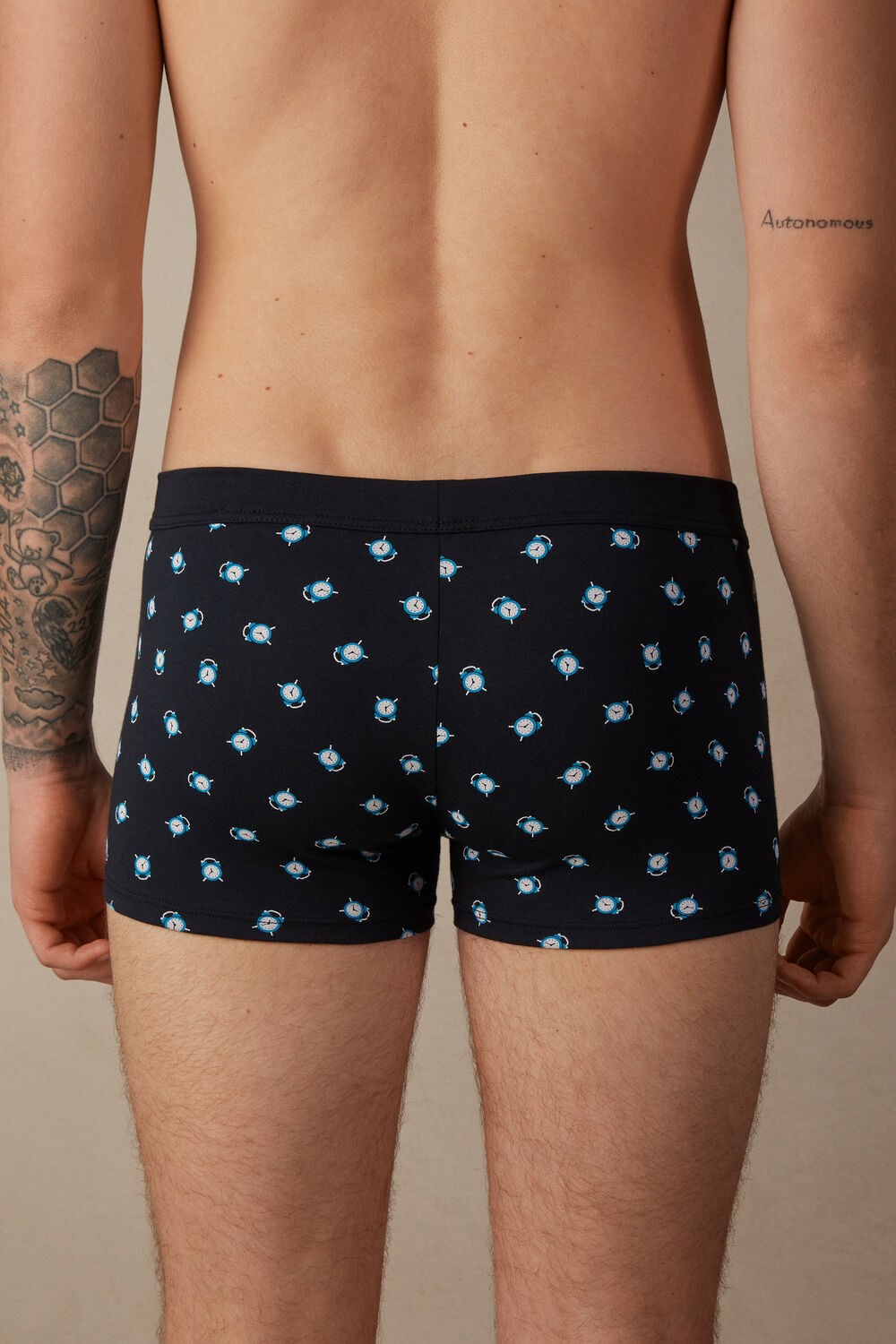 Blue - 183j - Midnight Blue Alarms Print Intimissimi Alarm Clock Boxers in Stretch Supima® Cotton | FYCQJ7218