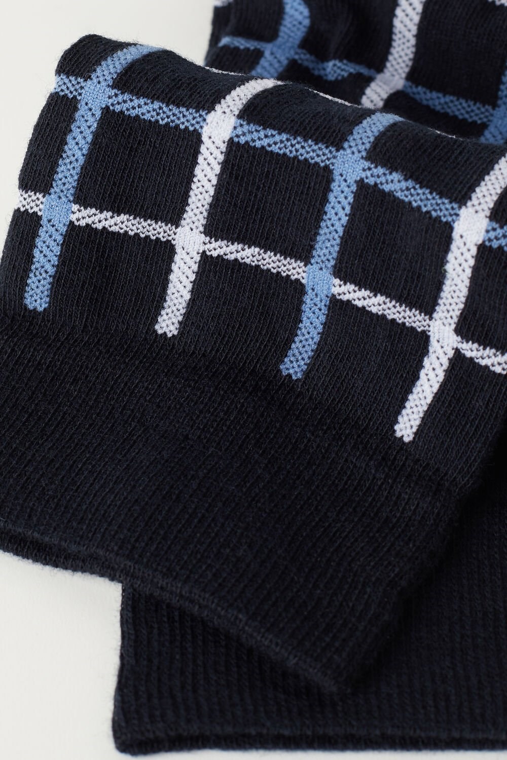 Blue - 187j - Dark Blue Check Intimissimi Short Socks in Patterned Cotton | IKVWR9801