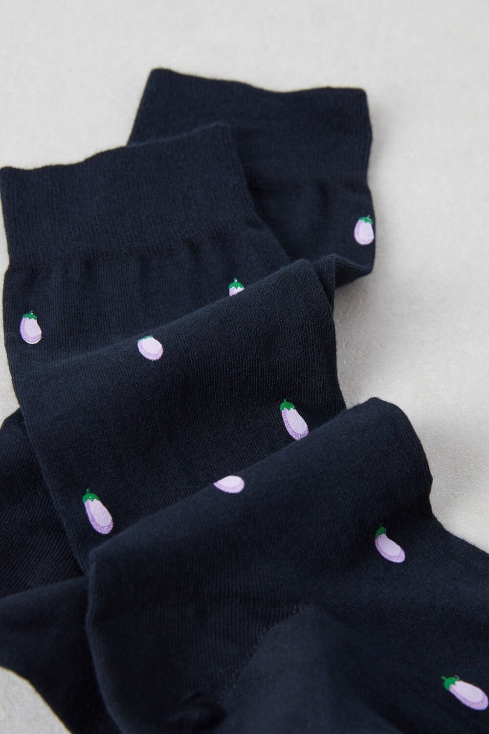 Blue - 188j - Dark Blue Eggplant Print Intimissimi Short Socks in Patterned Cotton | JEUCH7038