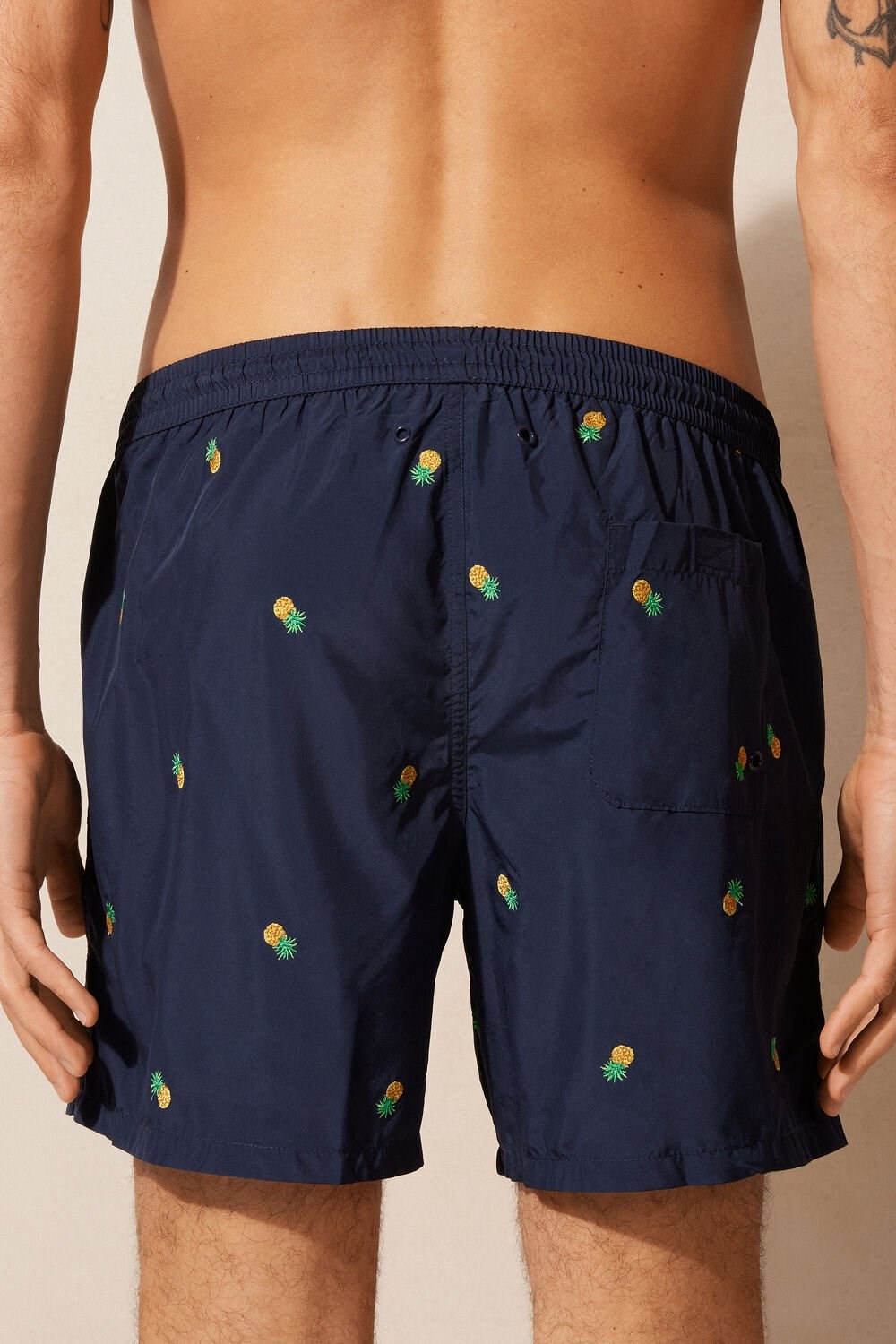 Blue - 192j - Intense Blue Pineapple Embroidery Intimissimi Embroidered Pineapple Swim Trunks | VWFTJ5842