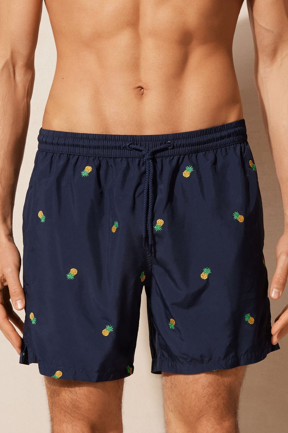 Blue - 192j - Intense Blue Pineapple Embroidery Intimissimi Embroidered Pineapple Swim Trunks | VWFTJ5842