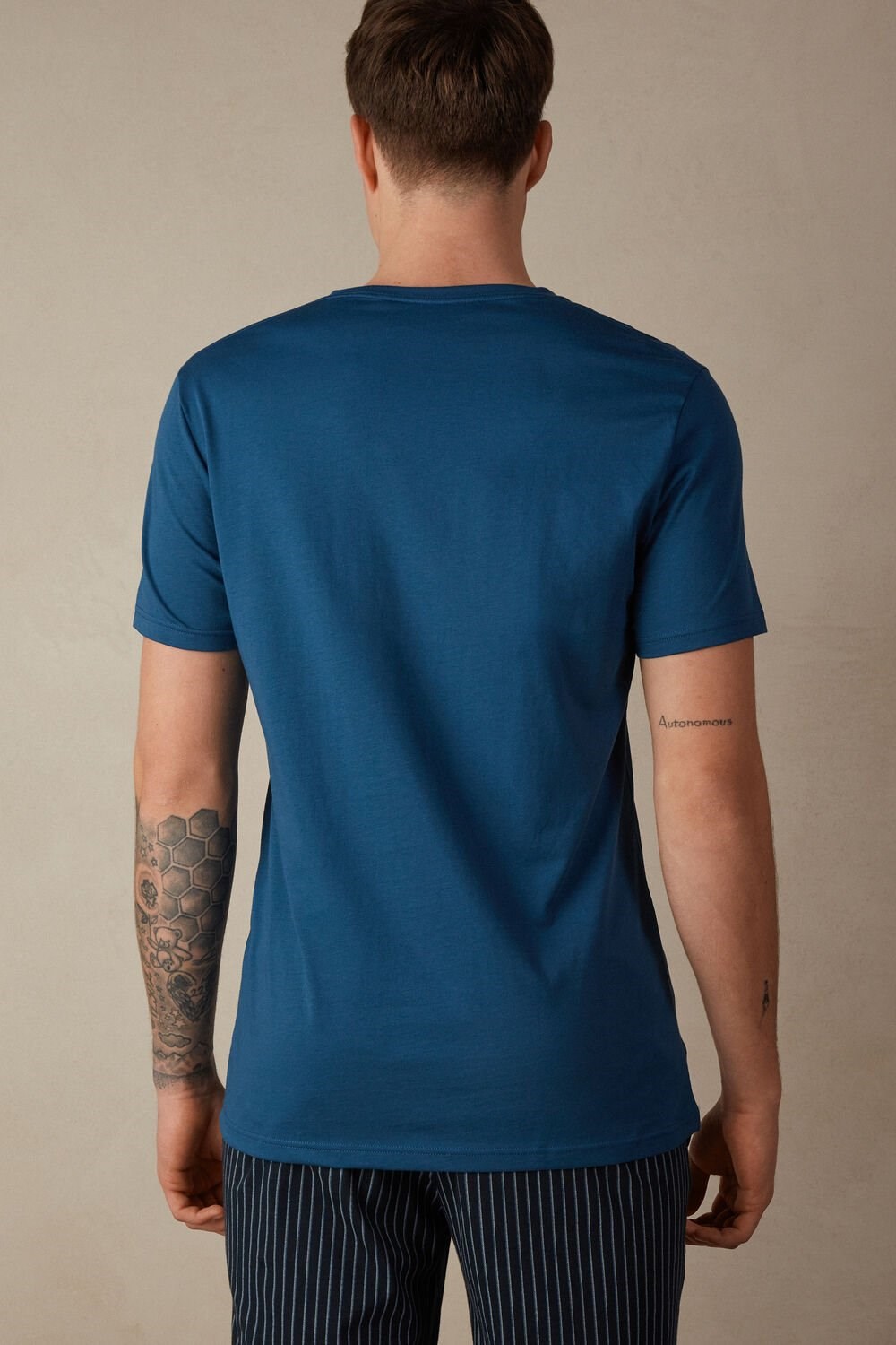 Blue - 202j - Mist Blue Intimissimi Short Sleeve Crew Neck T Shirt in Supima® Cotton | BUFXP6807