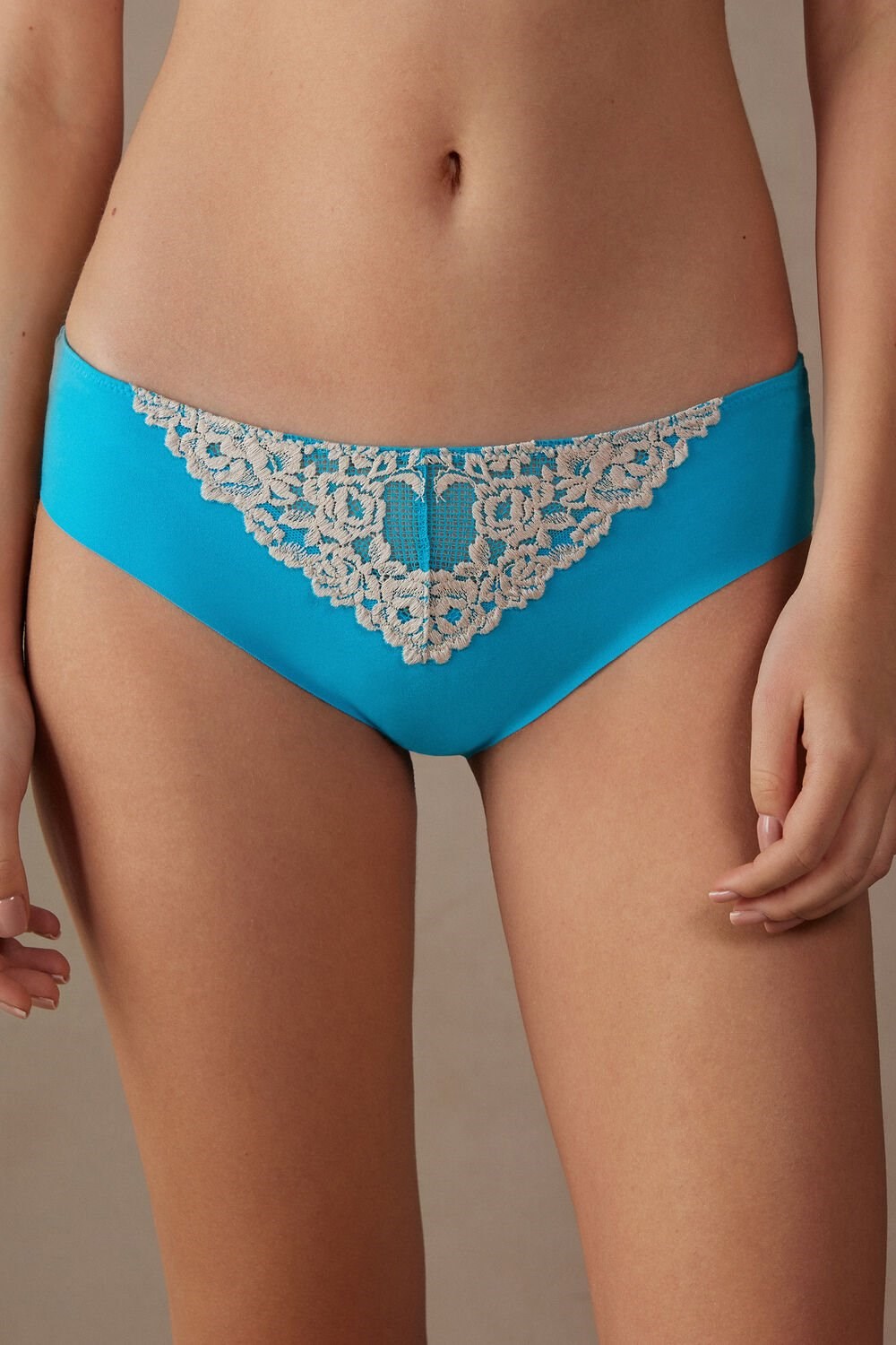 Blue - 233j - Digital Turquoise / Ivory Intimissimi Pretty Flowers Seamless Cotton Panties | NJCLK6459