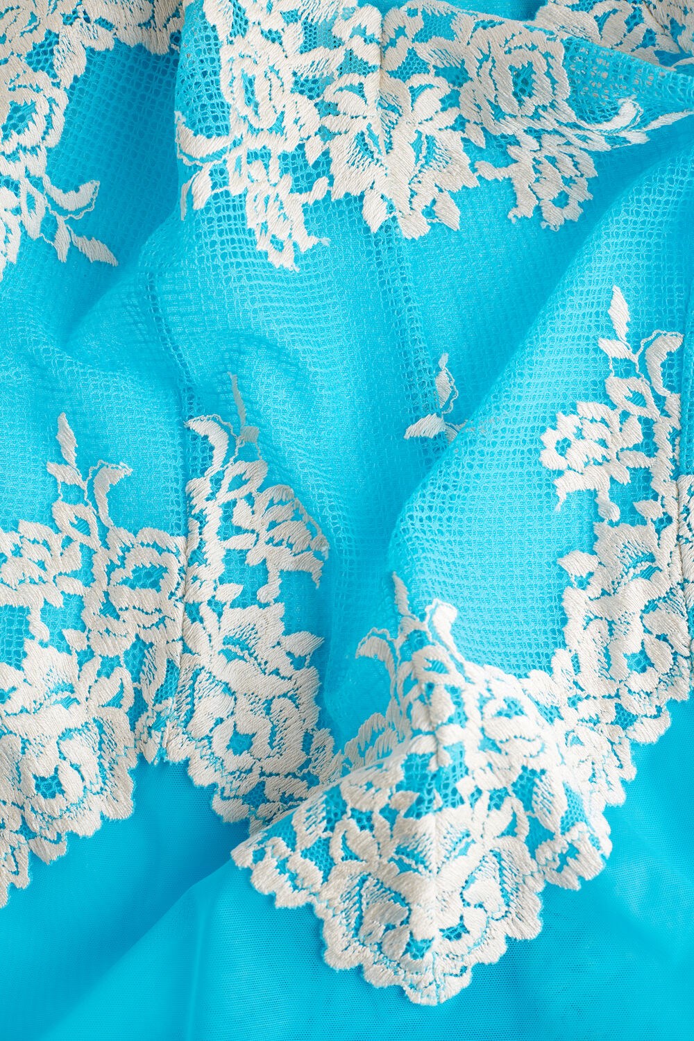 Blue - 233j - Digital Turquoise / Ivory Intimissimi Pretty Flowers Tulle and Lace Bodysuit | YLPUN6084