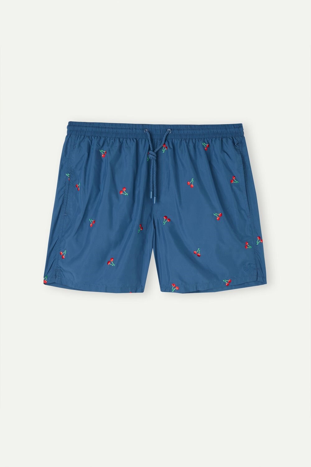 Blue - 257j - Pacific Blue Cherry Embroidery Intimissimi Embroidered Cherry Swim Trunks | KHEPC7251