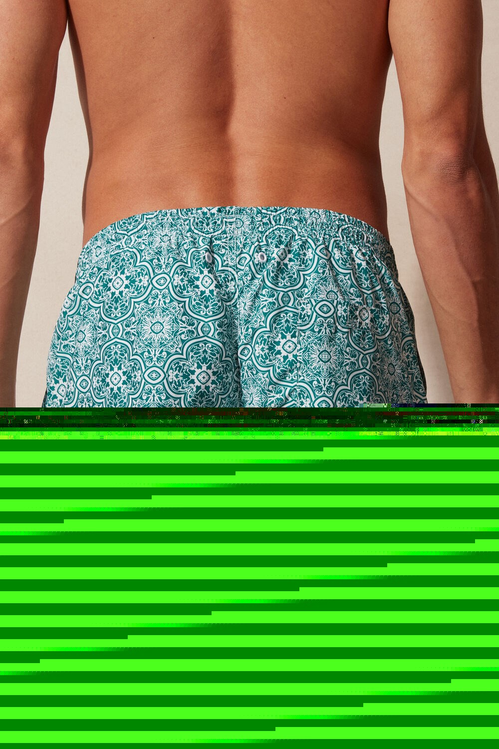 Blue - 264j - White Green Majolica Print Intimissimi Green Majolica Print Swim Trunks | FIVEX0869