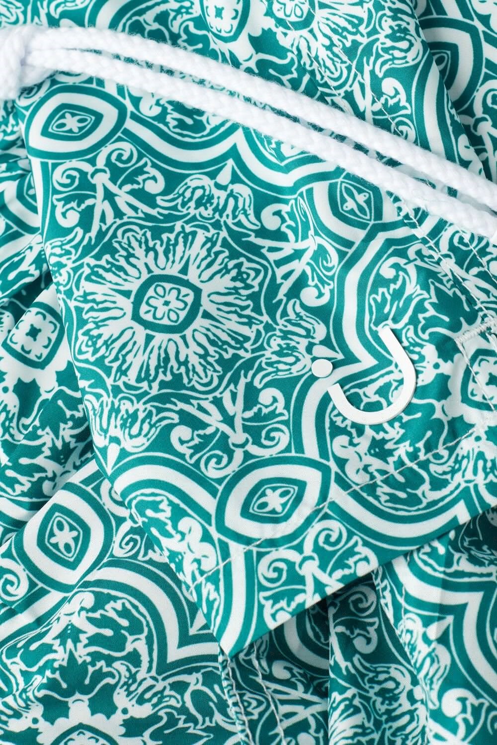 Blue - 264j - White Green Majolica Print Intimissimi Green Majolica Print Swim Trunks | FIVEX0869