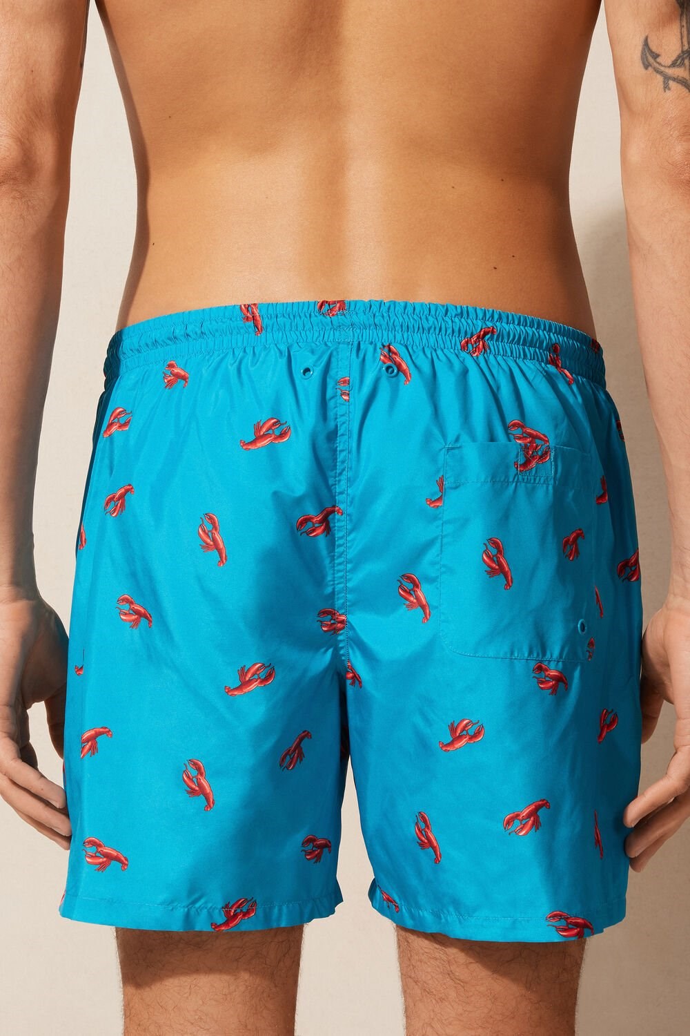 Blue - 273j - Peacock Blue Lobster Print Intimissimi Lobster Print Swim Trunks | LXUOE9714