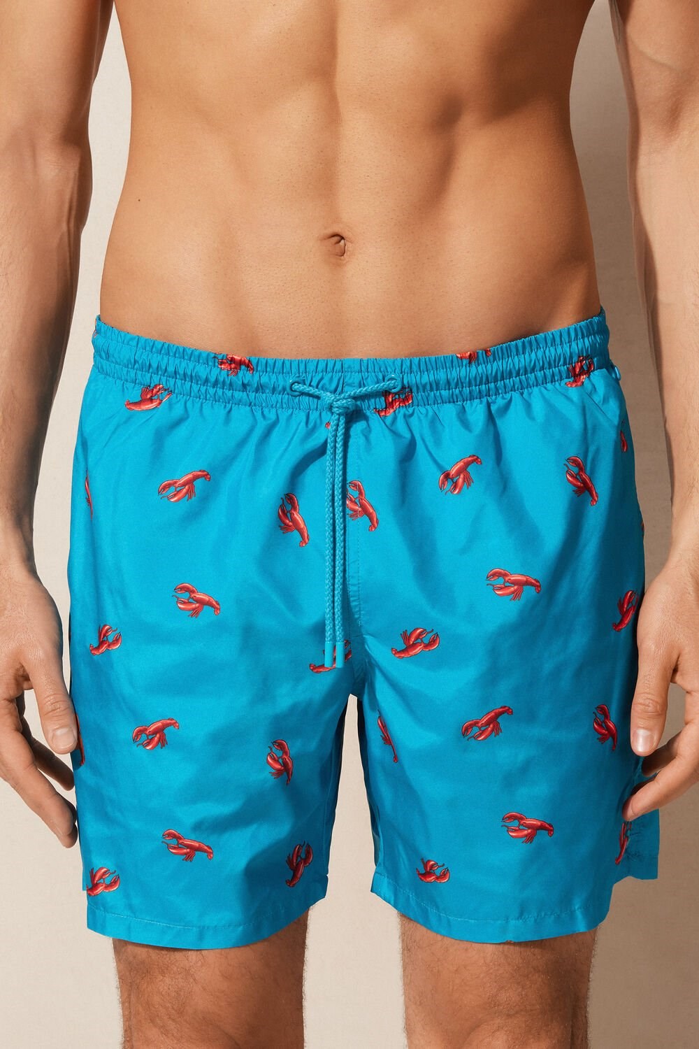 Blue - 273j - Peacock Blue Lobster Print Intimissimi Lobster Print Swim Trunks | LXUOE9714