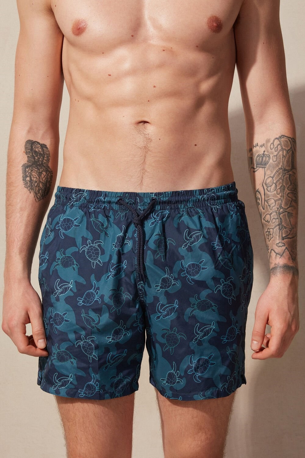 Blue - 274j - Intense Blue Tortoise Print Intimissimi Turtle Print Swim Trunks | UBFRO6408