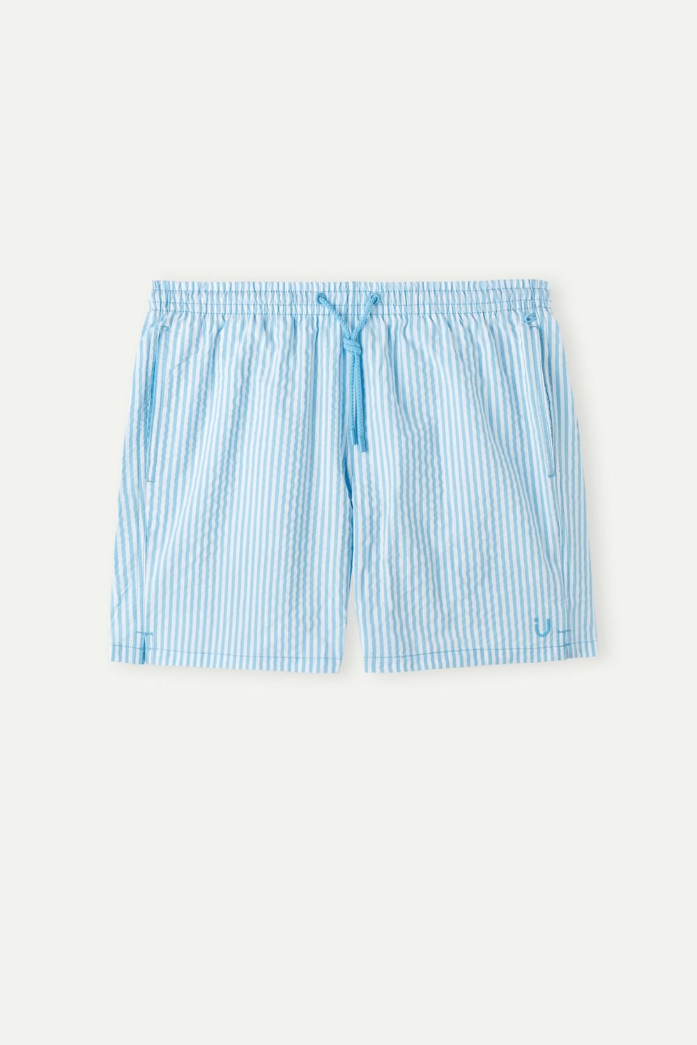 Blue - 279j - White / Light Blue Intimissimi Stripe Print Seersucker Swim Trunks | XDSKU7248