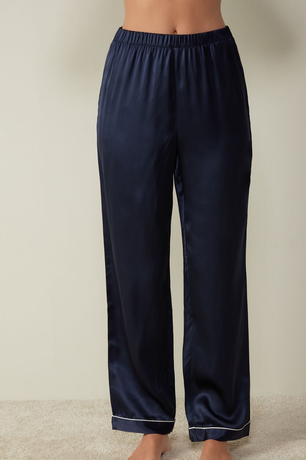 Blue - 3094 - Ink Blue Intimissimi Silk Satin Pajama Pants | FYVTJ6324