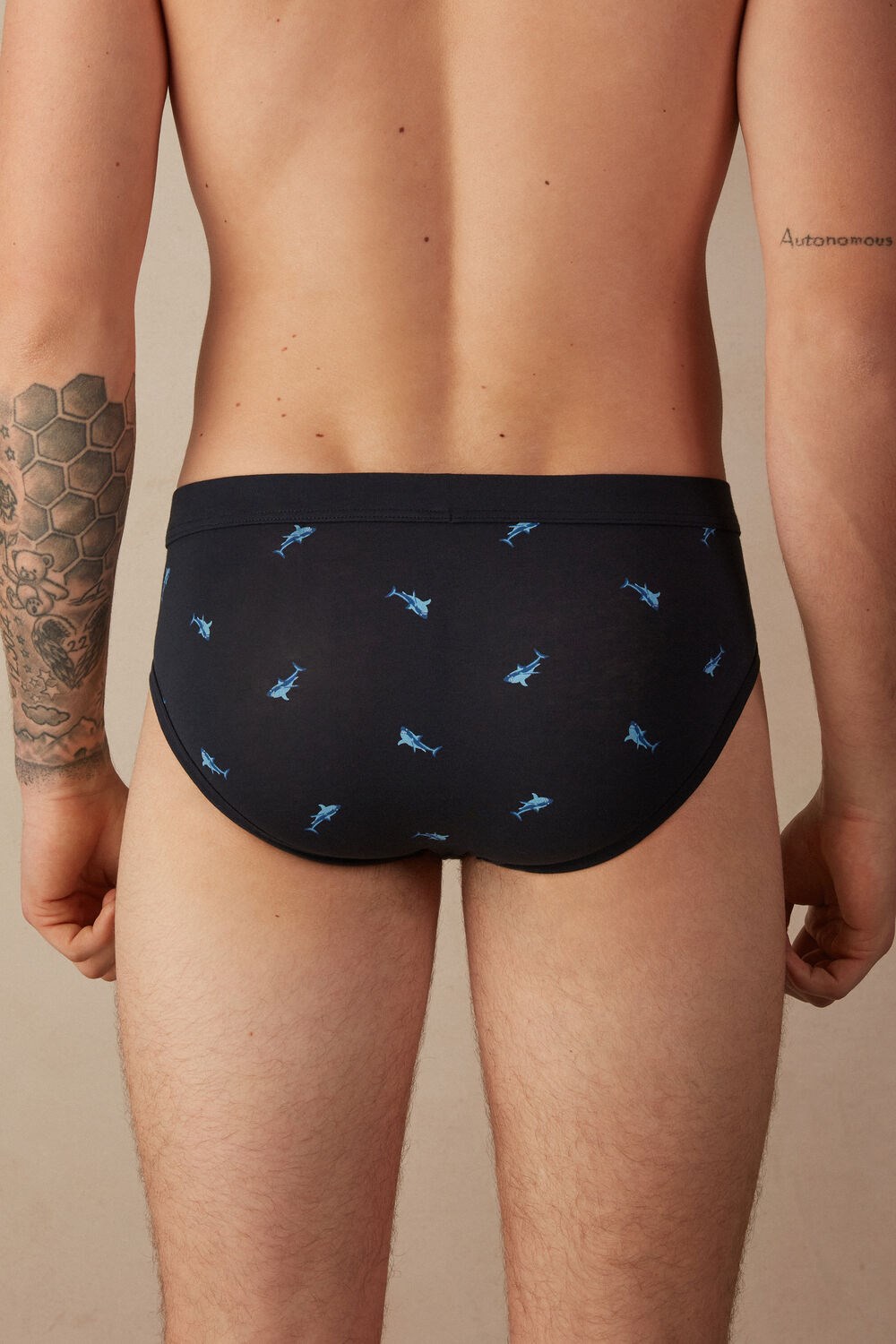 Blue - 315j - Midnight Blue Shark Print Intimissimi Shark Briefs in Natural Fresh Supima® Cotton | RZBTA4823