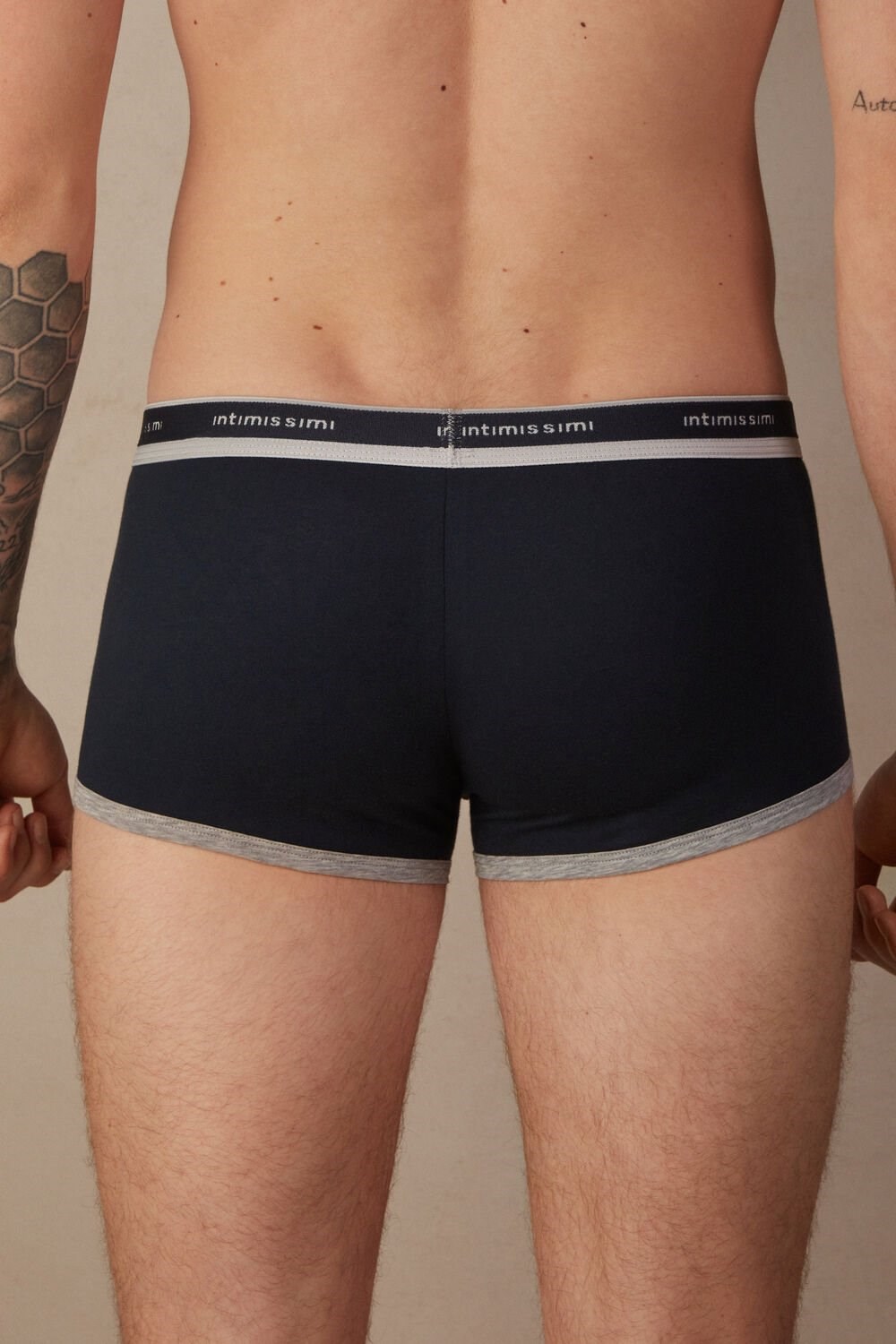 Blue - 320j - Midnight Blue / Light Heather Grey Intimissimi Natural Fresh Supima® Cotton Boxers with Logo | CGOBS9243