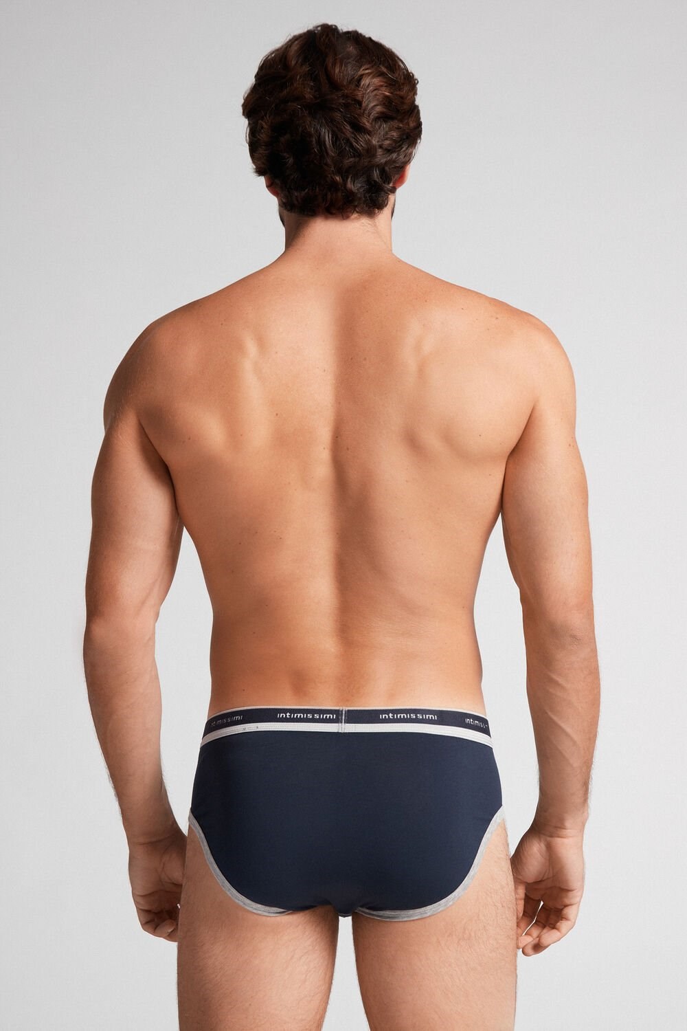 Blue - 320j - Midnight Blue / Light Heather Grey Intimissimi Natural Fresh Supima® Cotton Briefs with Logo | GLZRW5941