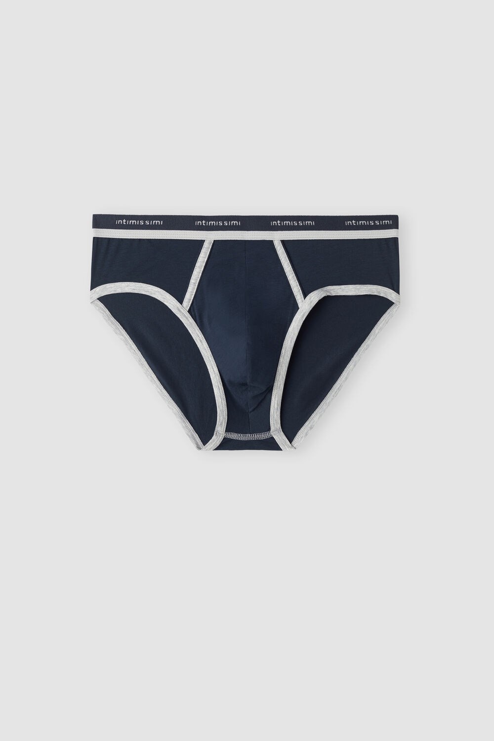 Blue - 320j - Midnight Blue / Light Heather Grey Intimissimi Natural Fresh Supima® Cotton Briefs with Logo | GLZRW5941