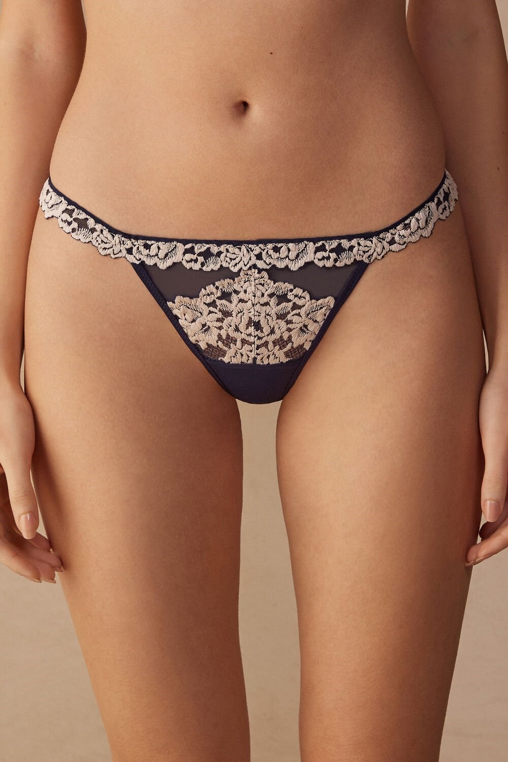 Blue - 347i - Deep Blue / Vanilla Intimissimi Pretty Flowers String Thong | XEBQN7236