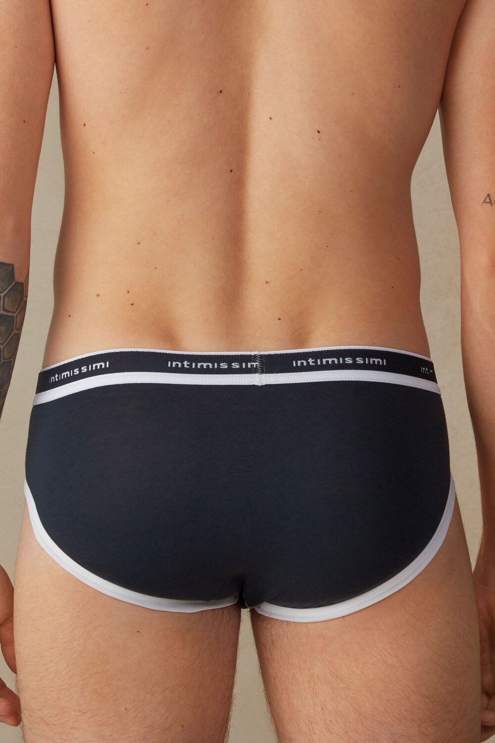 Blue - 3481 - Midnight Blue / White Intimissimi Stretch Supima® Cotton Brief with Logo Detail | INHWK8793