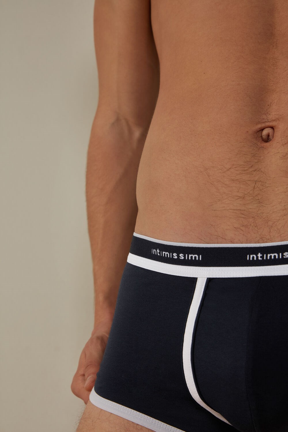 Blue - 3481 - Midnight Blue / White Intimissimi Stretch Supima® Cotton Boxer Shorts with Logo Detail | TXJSO9013