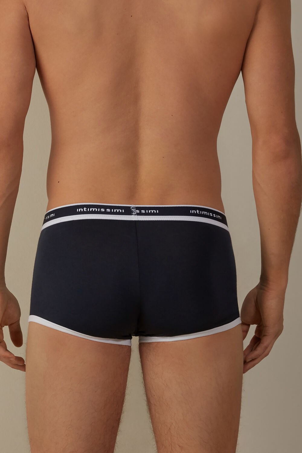 Blue - 3481 - Midnight Blue / White Intimissimi Stretch Supima® Cotton Boxer Shorts with Logo Detail | TXJSO9013