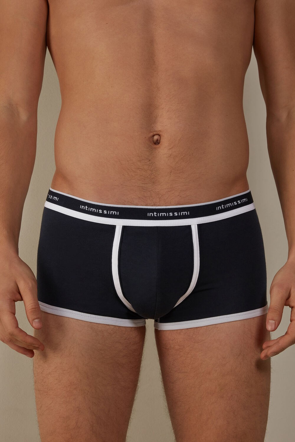 Blue - 3481 - Midnight Blue / White Intimissimi Stretch Supima® Cotton Boxer Shorts with Logo Detail | TXJSO9013