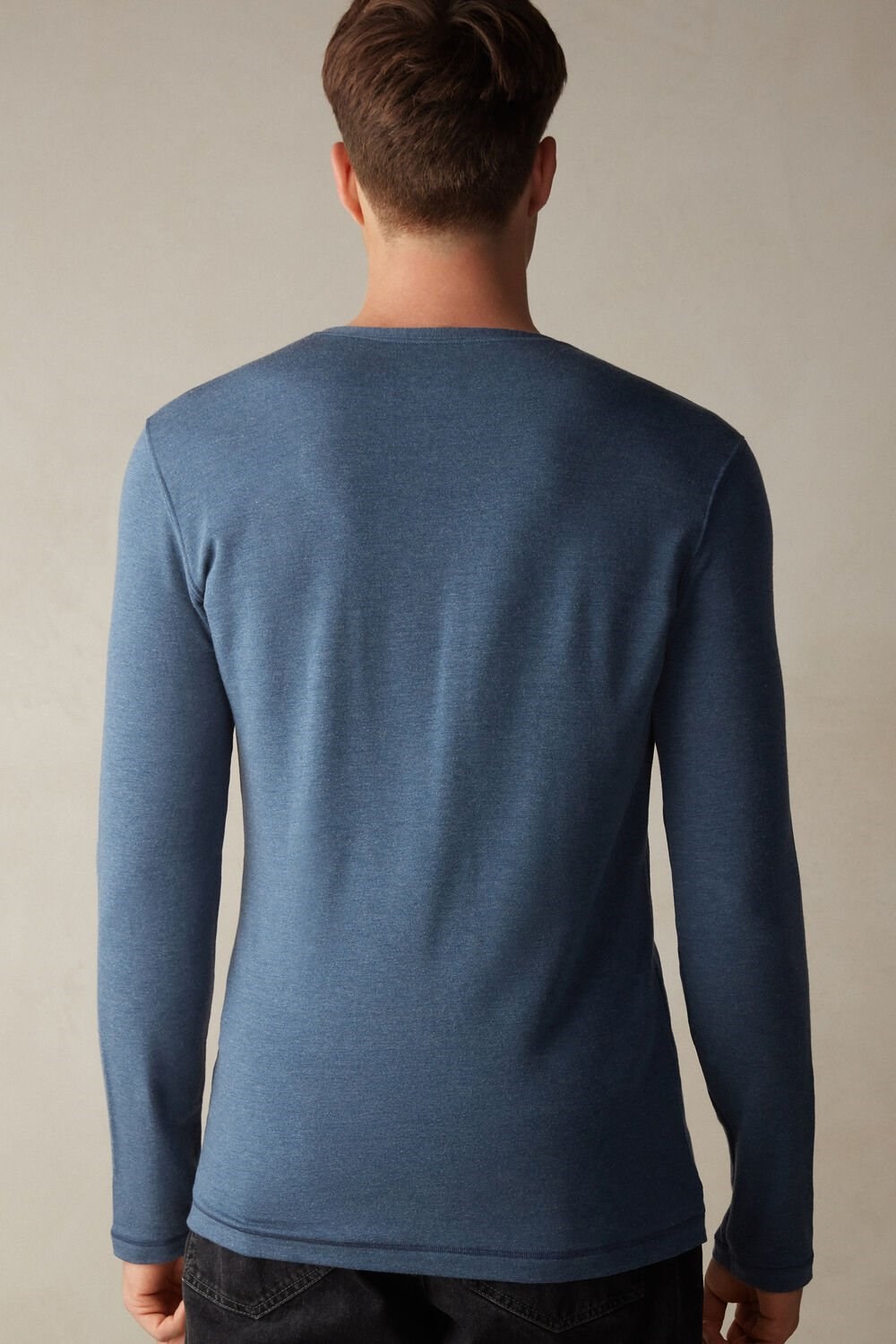 Blue - 5210 - Denim Blue Blend Intimissimi Long-Sleeve Modal-Cashmere Top | DGCEV2658