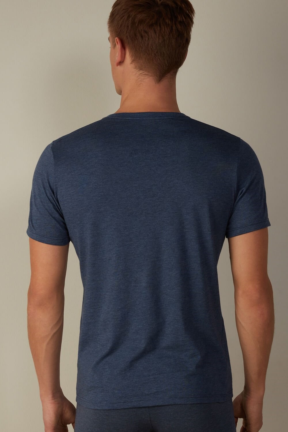 Blue - 5210 - Denim Blue Blend Intimissimi Short Sleeve Crew Neck T Shirt in Supima® Cotton | RHDZX5963