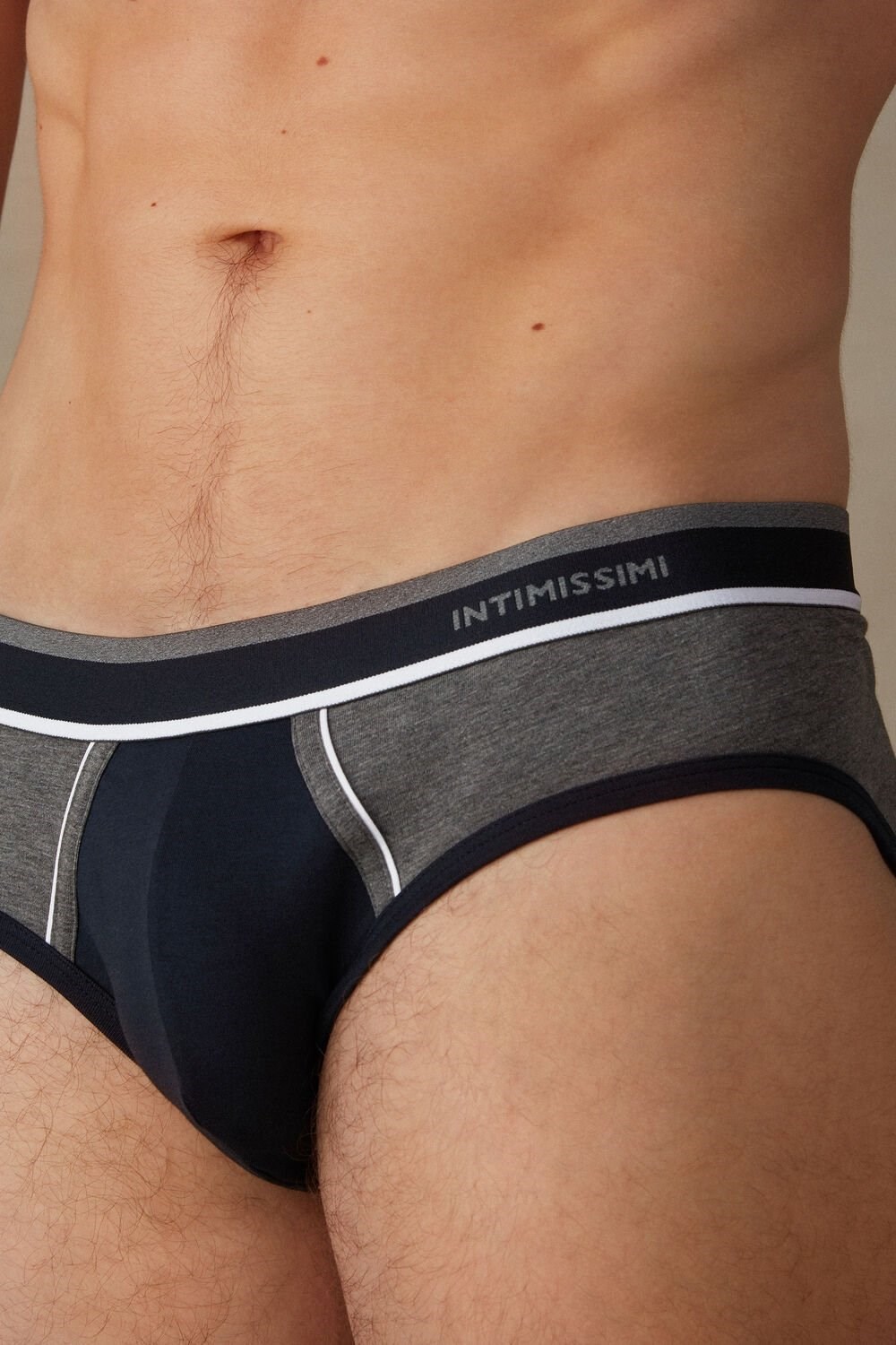 Blue - 541i - Midnight Blue / Graphite Grey Blend Intimissimi Two-Tone Stretch Supima® Cotton Briefs | LMCRH0652