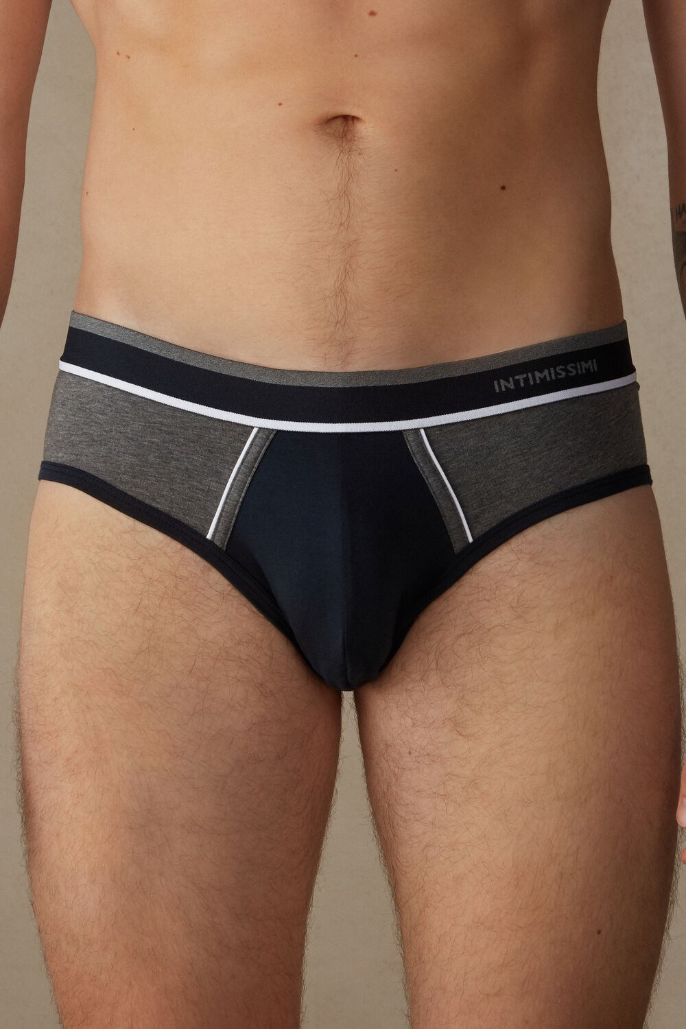 Blue - 541i - Midnight Blue / Graphite Grey Blend Intimissimi Two-Tone Stretch Supima® Cotton Briefs | LMCRH0652