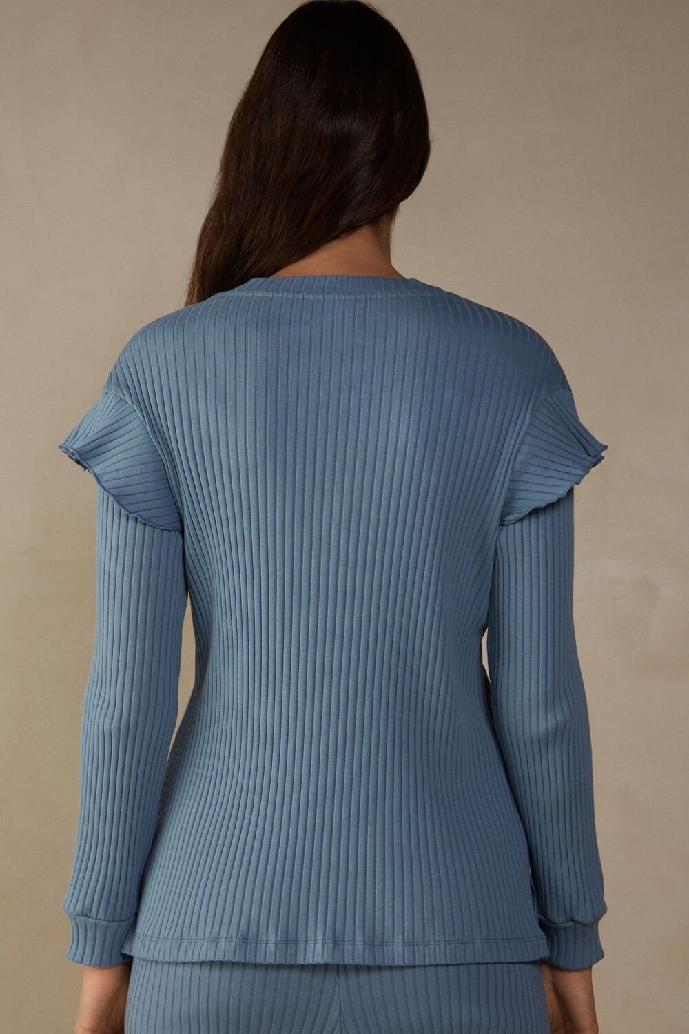 Blue - 5503 - Bianco Intimissimi Cozy Mountains Long Sleeve Ribbed Top | AHPEF0631