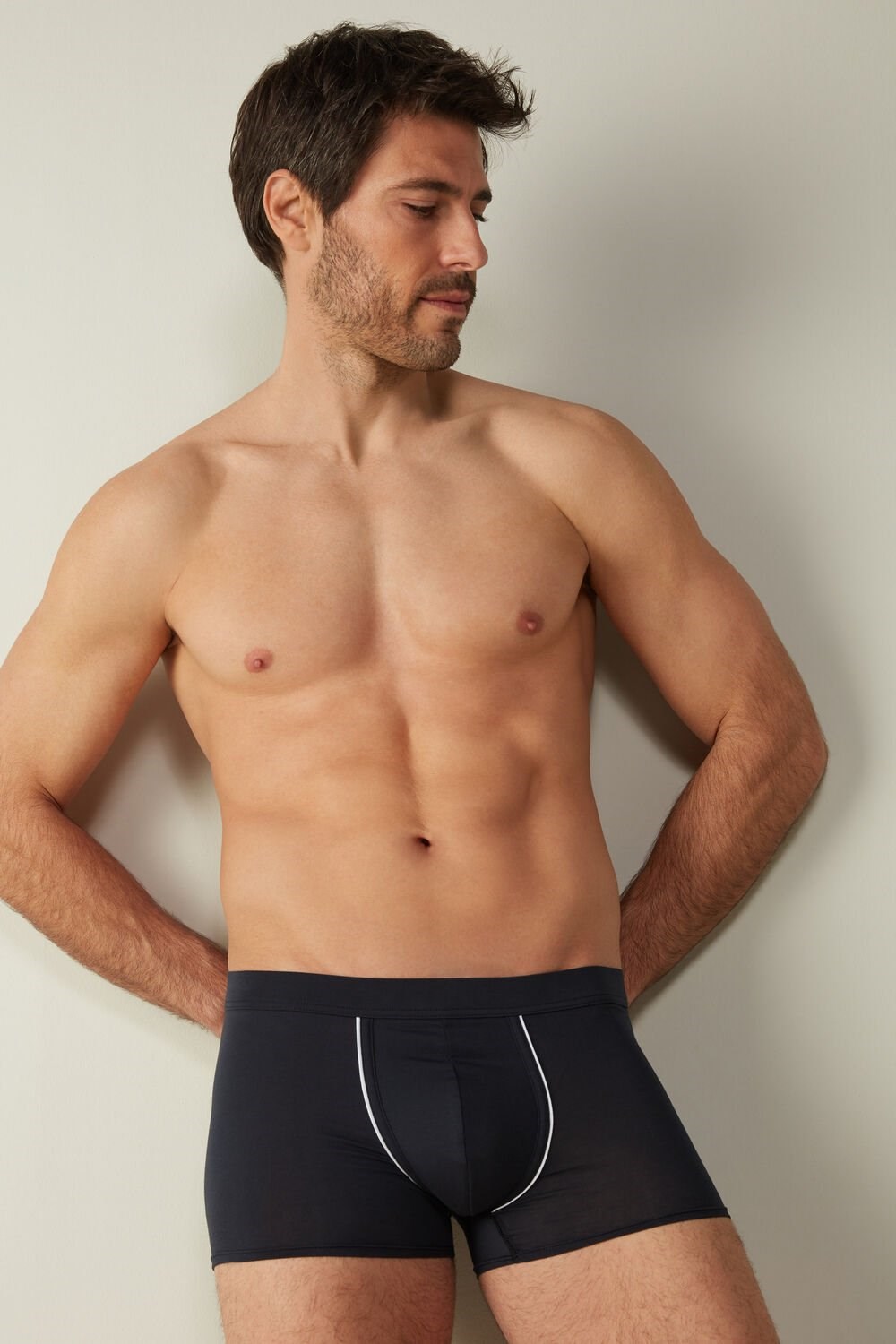 Blue - 6987 - Blue / White Intimissimi Natural Fresh Supima® Cotton Boxers | HDGNW2803