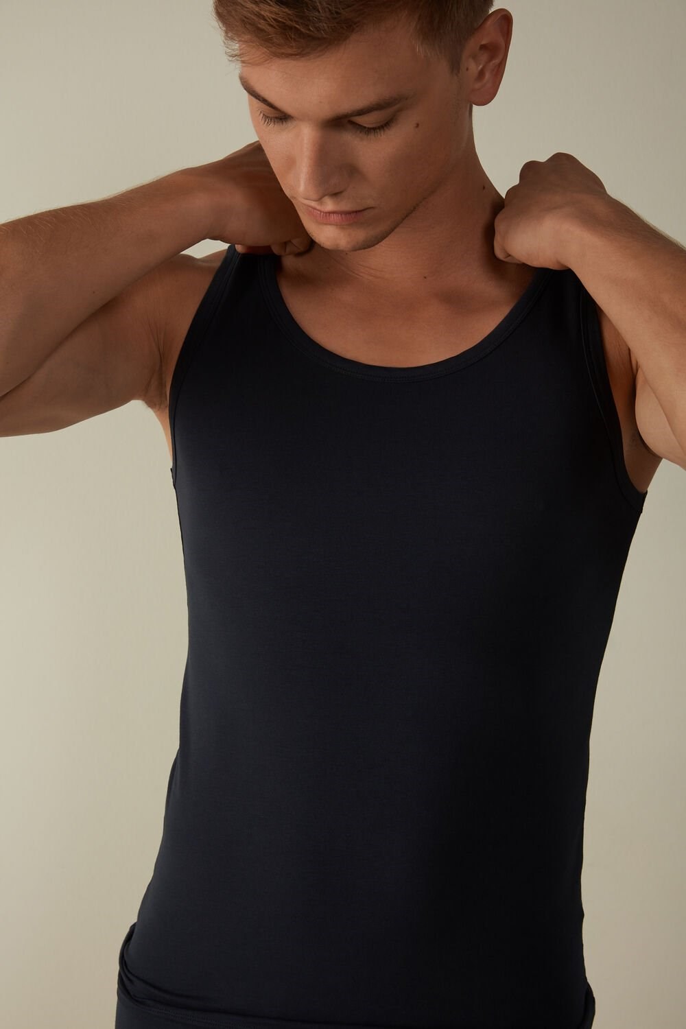 Blue - 800 - Midnight Blue Intimissimi Crew Neck Tank Top | GNMID2791