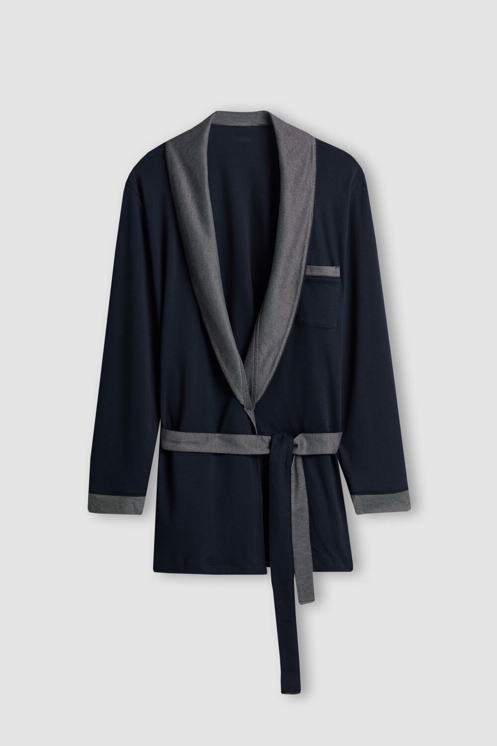 Blue - 800 - Midnight Blue Intimissimi Interlock Cotton Smoking Jacket | MCHXF0439