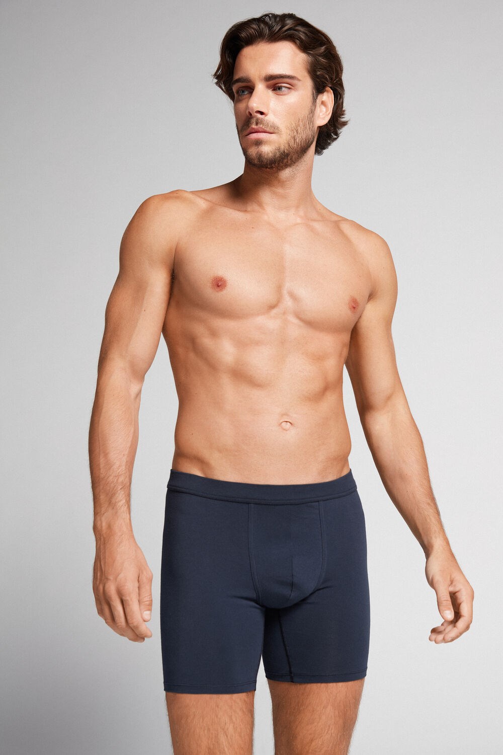 Blue - 800 - Midnight Blue Intimissimi Long Boxers in Stretch Supima® Cotton | IBLPG4653