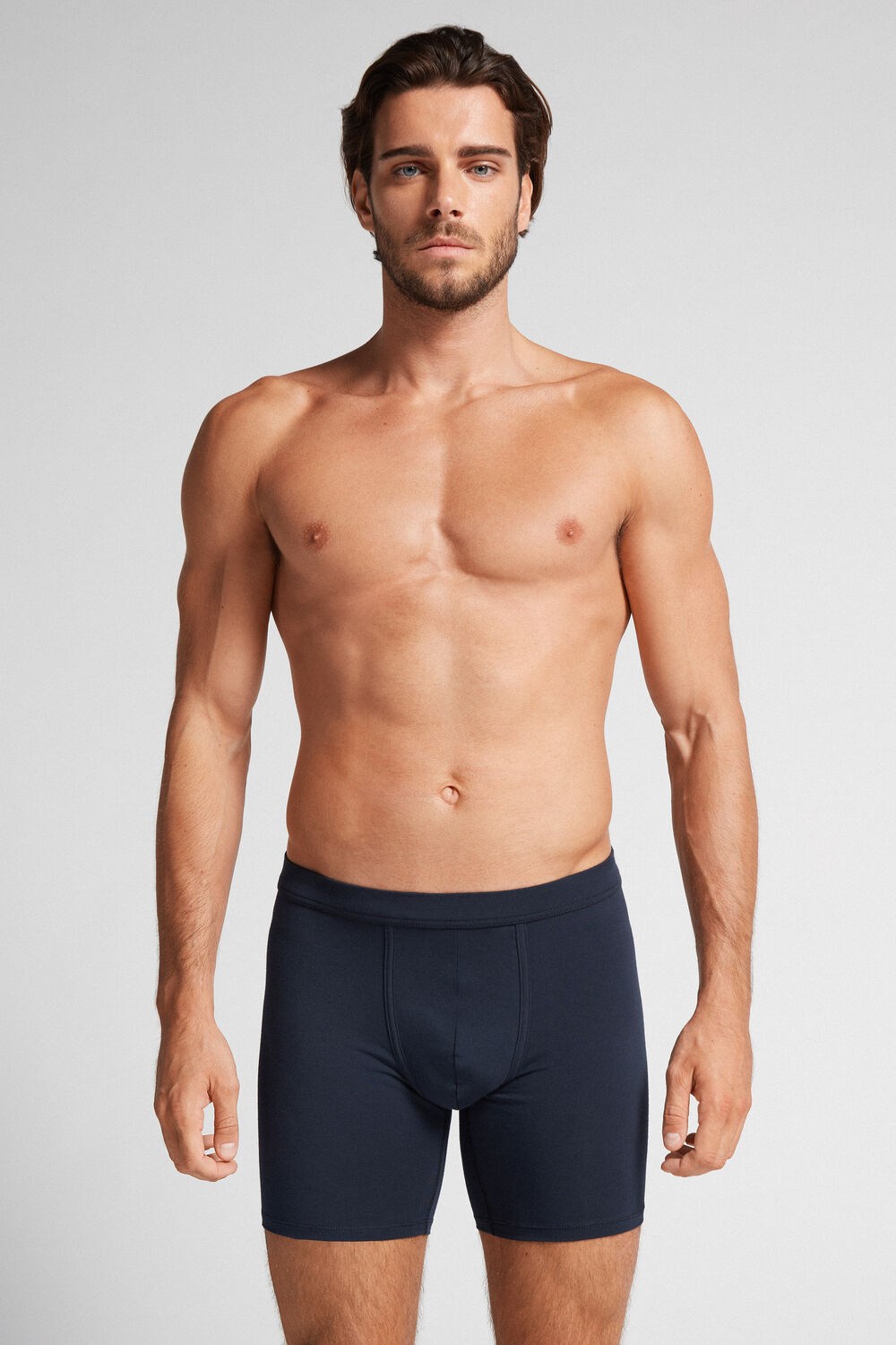 Blue - 800 - Midnight Blue Intimissimi Long Boxers in Stretch Supima® Cotton | IBLPG4653