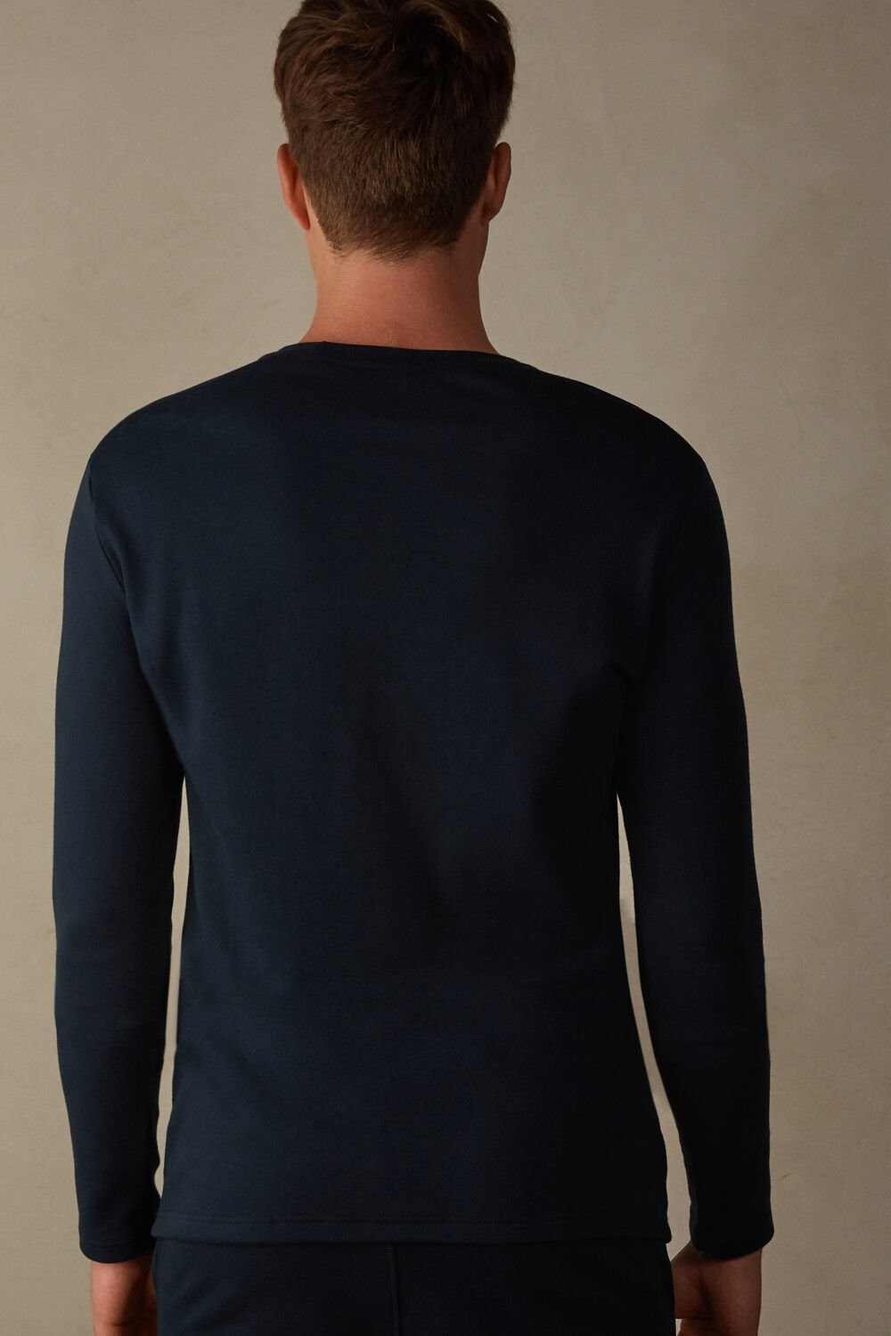 Blue - 800 - Midnight Blue Intimissimi Long Sleeve Top in Warm Cotton | USMKH3062