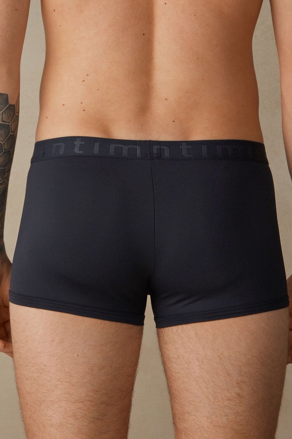 Blue - 800 - Midnight Blue Intimissimi Microfiber Logo Boxer Shorts | FCXTV1054