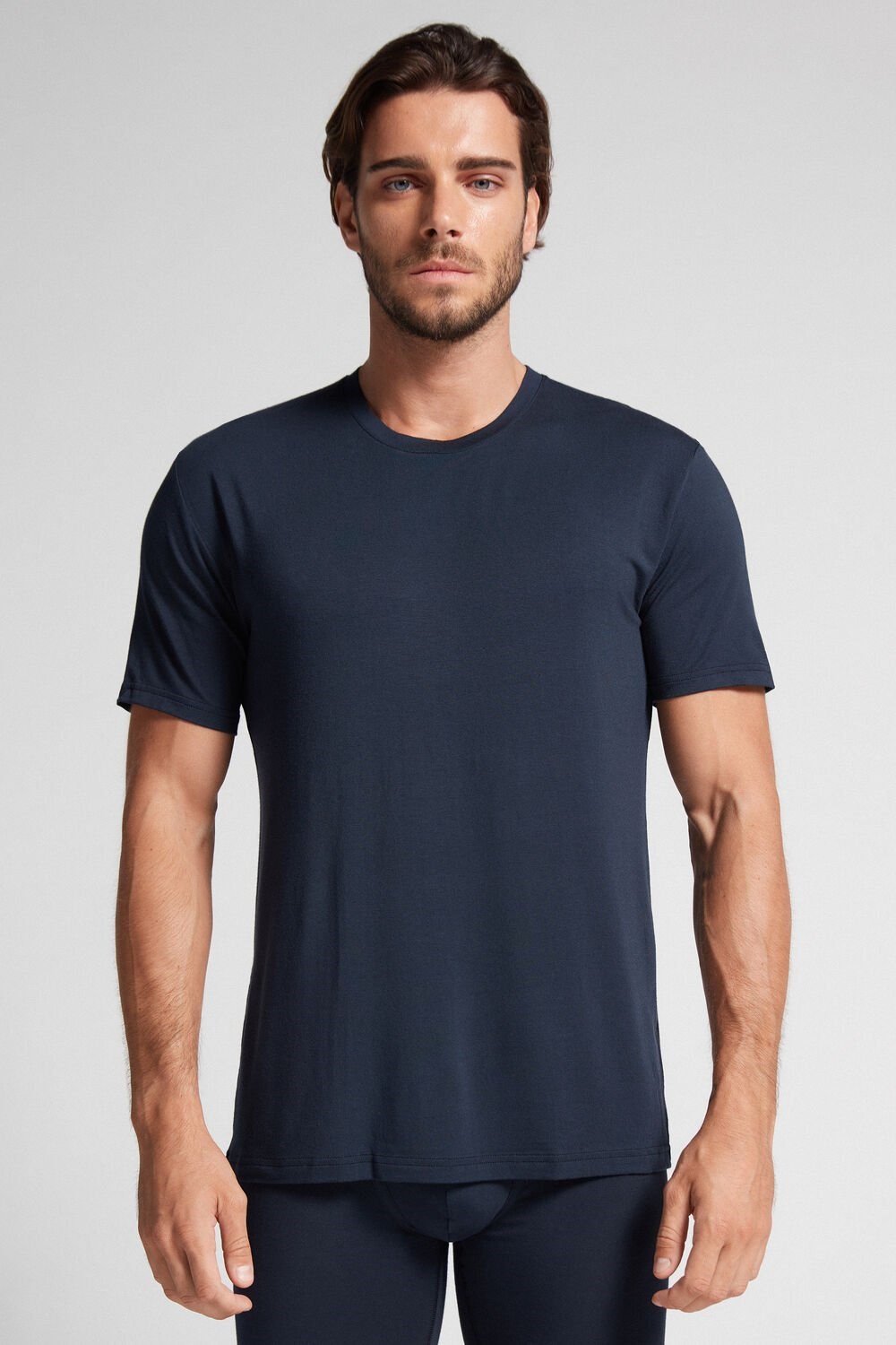 Blue - 800 - Midnight Blue Intimissimi Modal and Silk T-shirt | YBOMZ1532