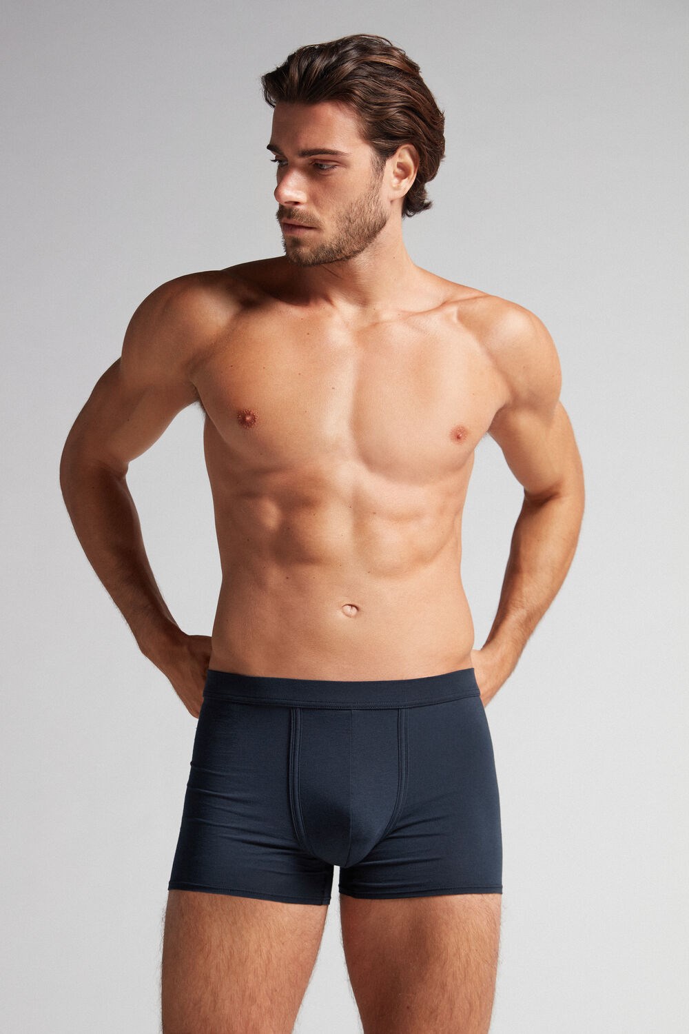 Blue - 800 - Midnight Blue Intimissimi Natural Fresh Supima® Cotton Boxers | EMGZA2746