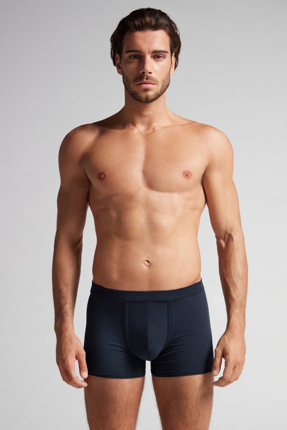 Blue - 800 - Midnight Blue Intimissimi Natural Fresh Supima® Cotton Boxers | EMGZA2746