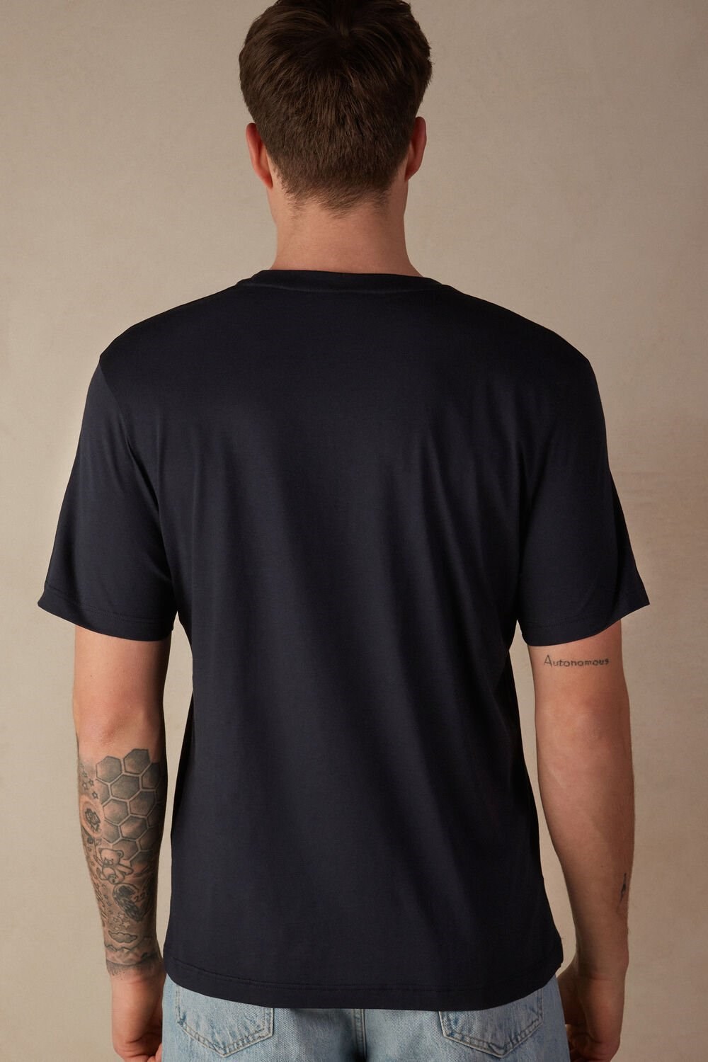 Blue - 800 - Midnight Blue Intimissimi Regular Fit T-Shirt in Extrafine Supima® Cotton | QWOKH2856