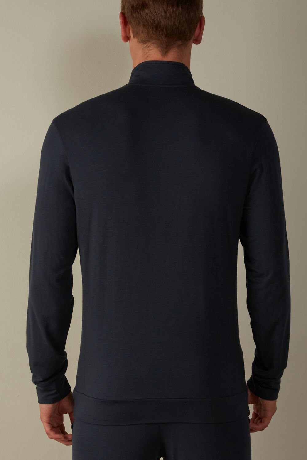 Blue - 800 - Midnight Blue Intimissimi Silk and Modal Zip-Up Sweatshirt | BCSEO7340