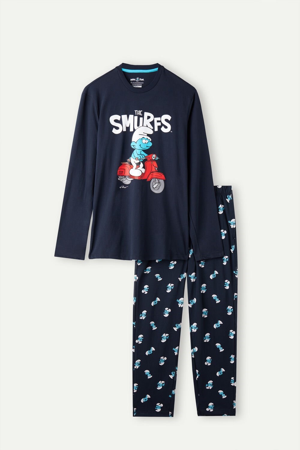 Blue - 800 - Midnight Blue Intimissimi Smurfs Full Length Cotton Pajamas | FRUGM0729